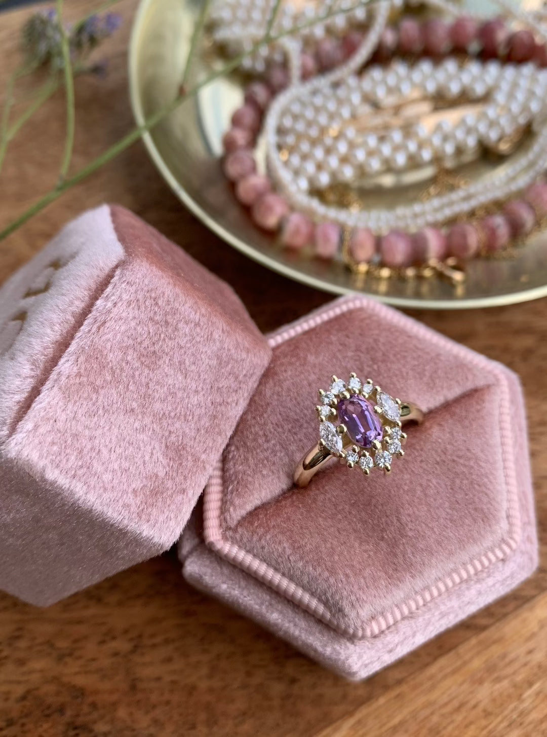 Purple Haze Diamond Ring with an Oval Cut Amethyst