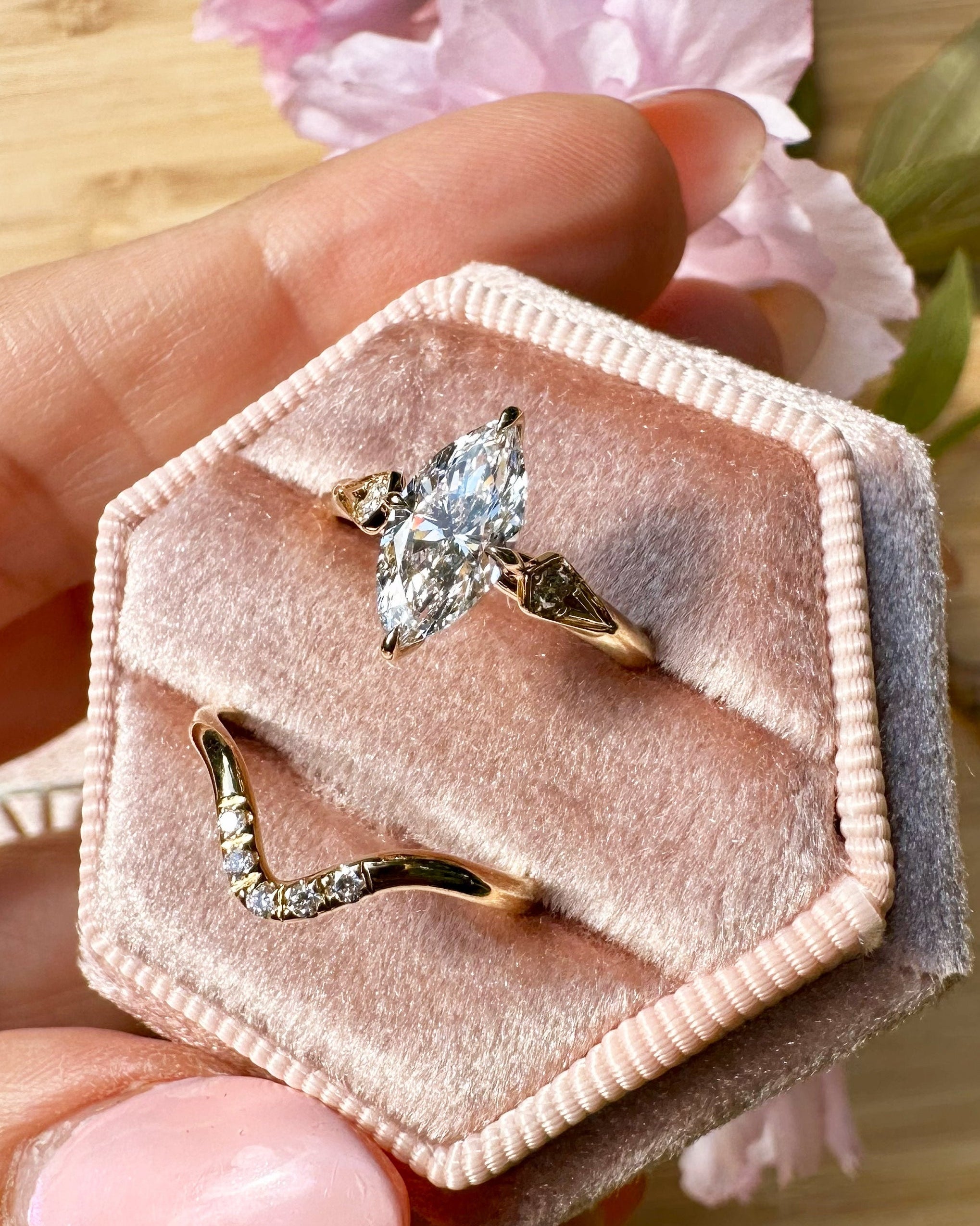 Set of 1.00 carat Marquise Cut Engagement Ring &amp; Wedding Band with Lab Grown Diamonds