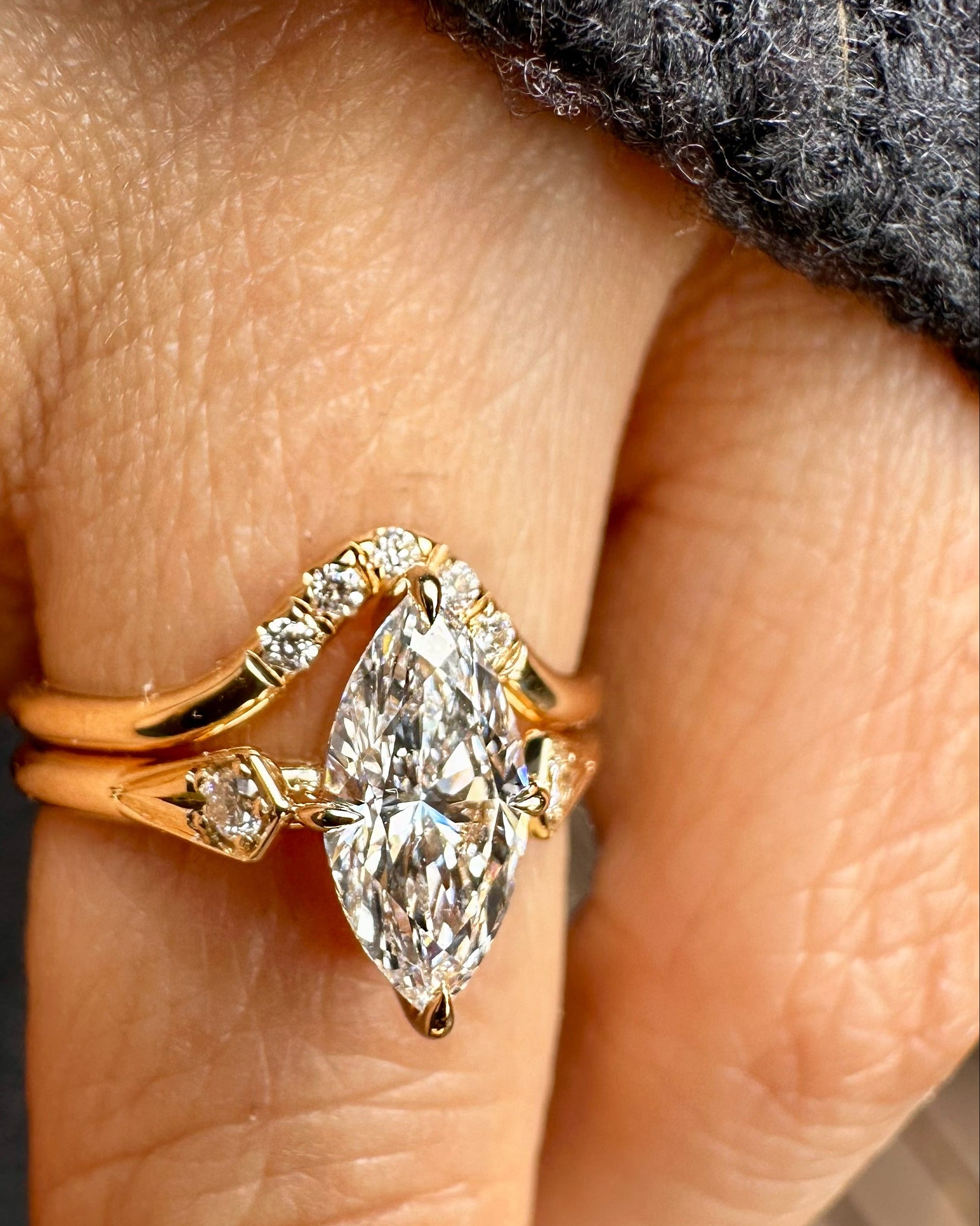 Set of 1.00 carat Marquise Cut Engagement Ring &amp; Wedding Band with Lab Grown Diamonds