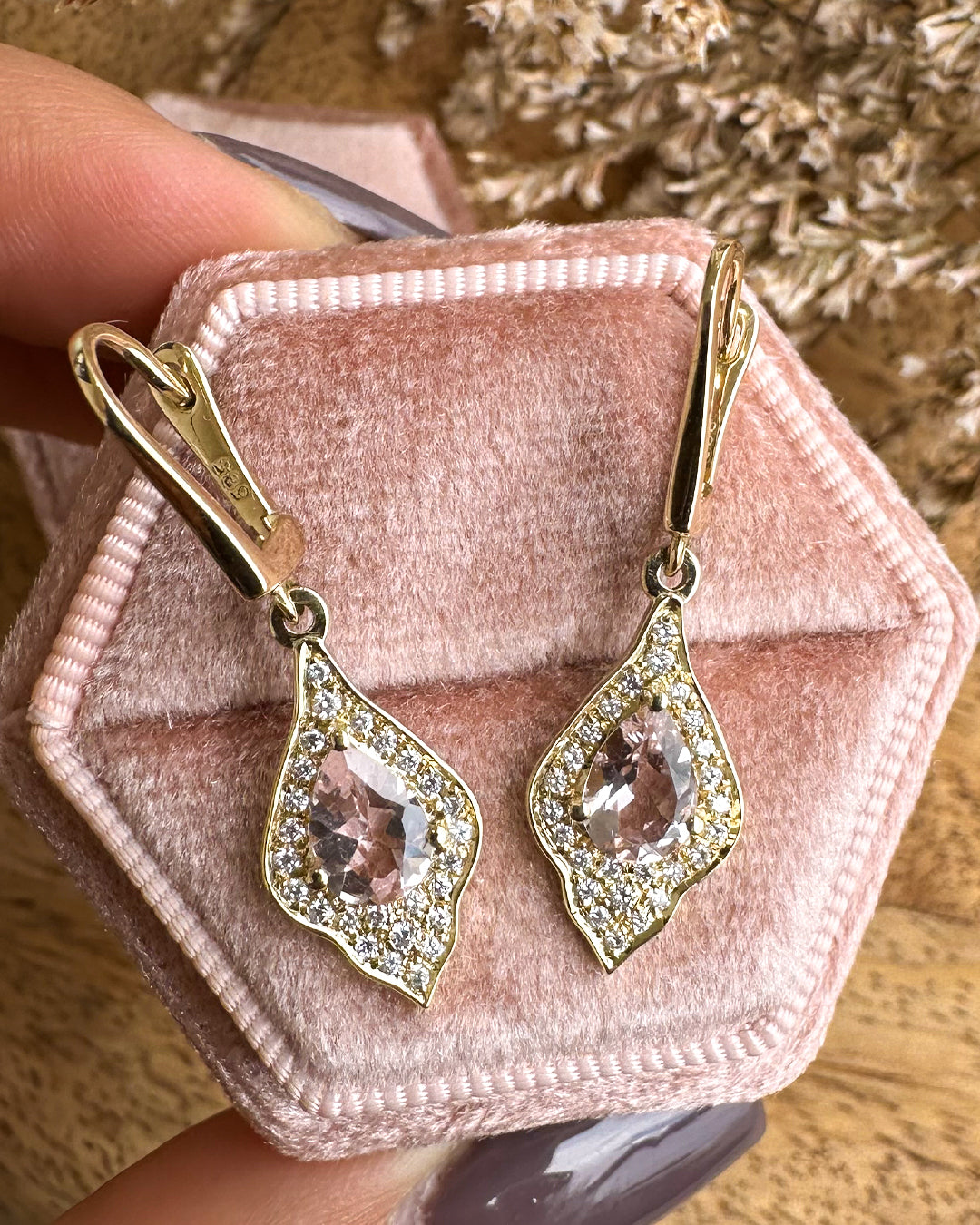 Pink Morganite and Lab Grown Diamond Earrings