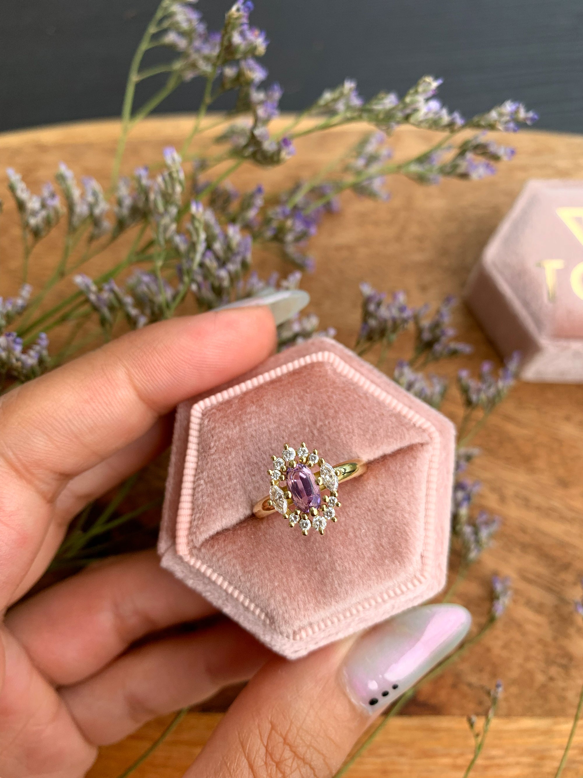Purple Haze Diamond Ring with an Oval Cut Amethyst
