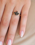 Black Iris Flower Ring with Marquise Cut Black Onyx