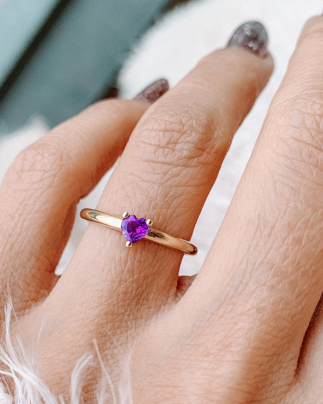 Purple Heart Cut Amethyst Ring