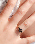 Black Iris Flower Ring with Marquise Cut Black Onyx