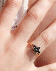 Black Iris Flower Ring with Marquise Cut Black Onyx