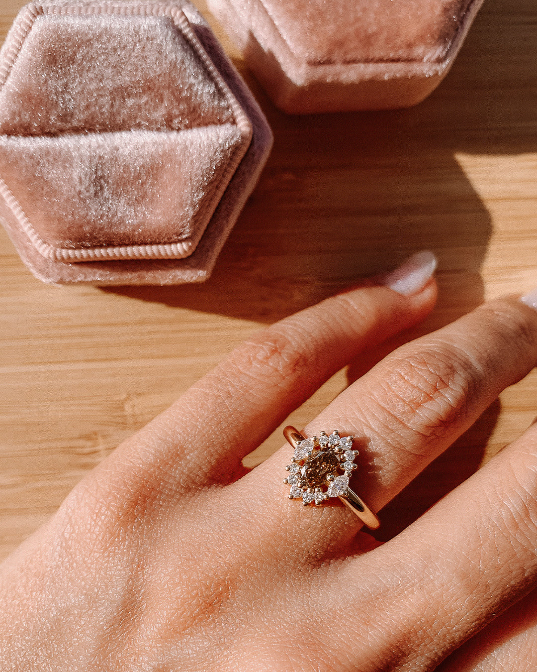 Golden Brown Diamond Ring with an Oval Cut Diamond