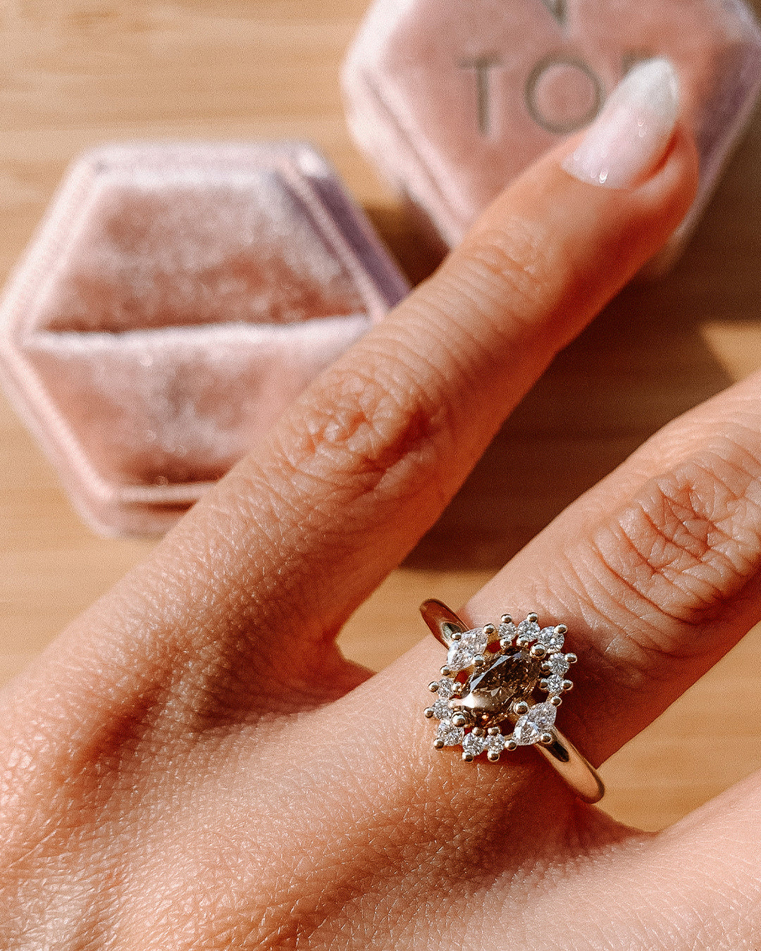 Golden Brown Diamond Ring with an Oval Cut Diamond