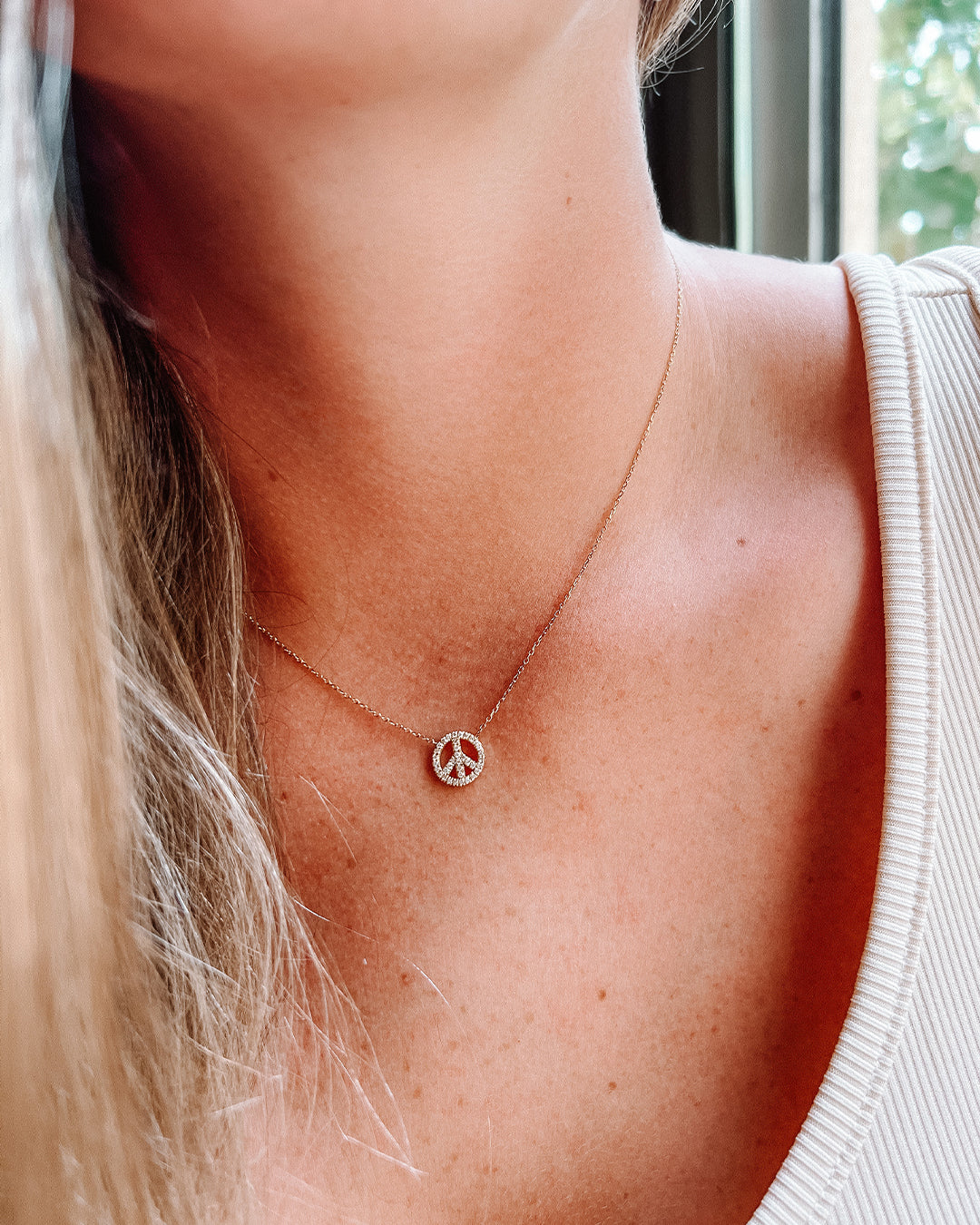 Peace Sign Delicate Diamond Necklace