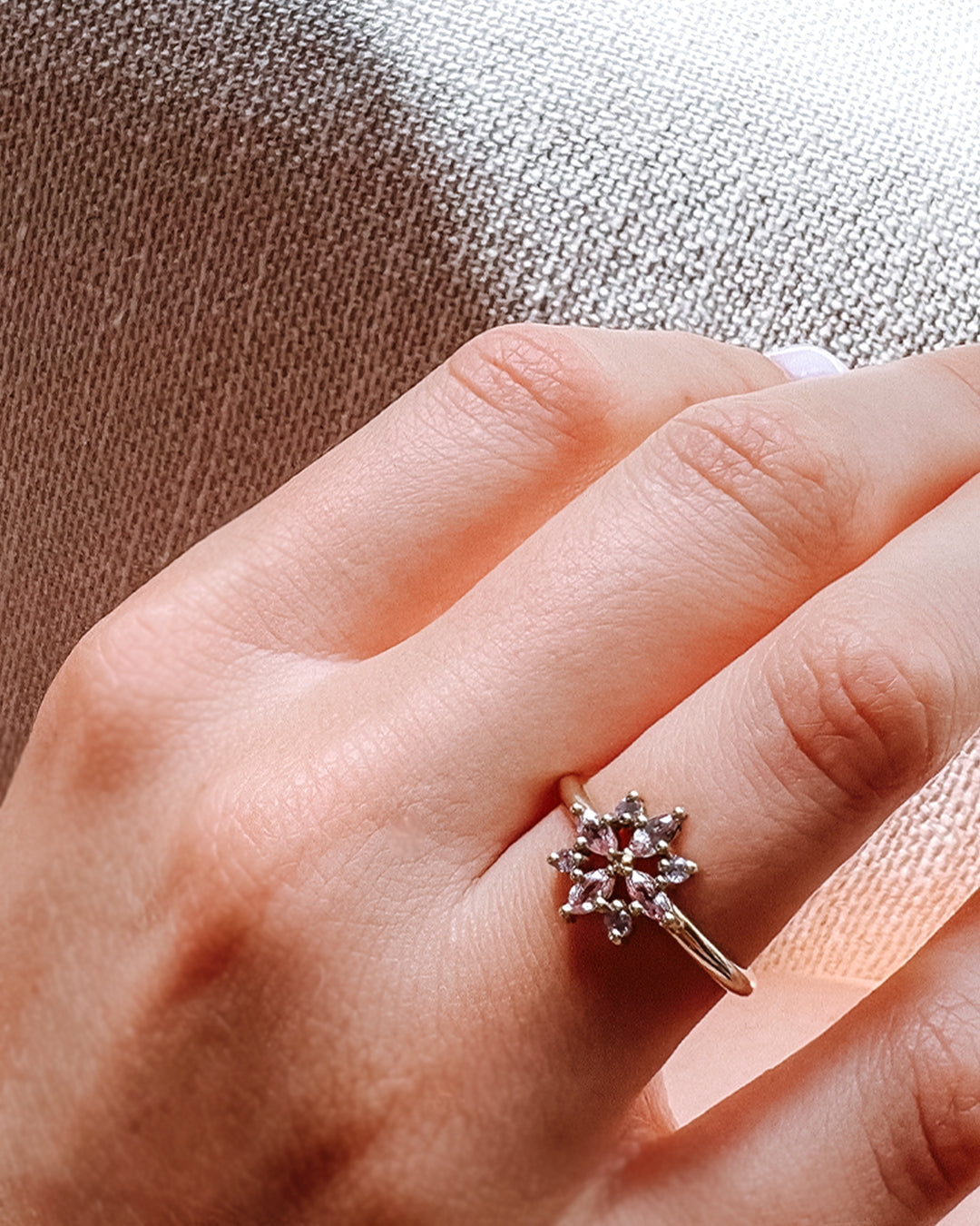 Snowflake Ring with Purple and Pink Sapphire Stones